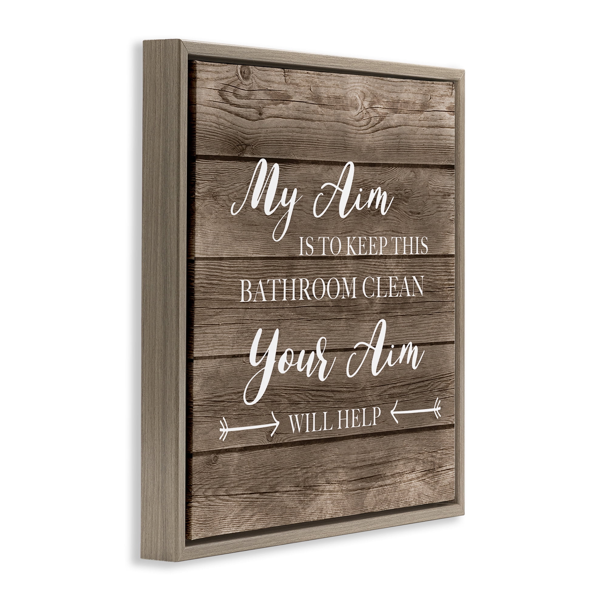 Stupell Industries Sassy Your Aim Toilet Cleanliness Typography Painting Brown Floater Framed Canvas Art Print Wall Art, 25 x 25