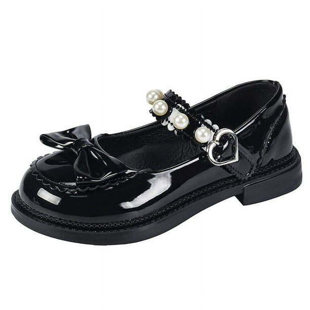 Zapatos de Cuero para Niñas Primavera y Otoño Zapatos Negros para Niñas Medianas y Grandes Zapatos de Bebé de Primavera con Suela Blanda para Niños