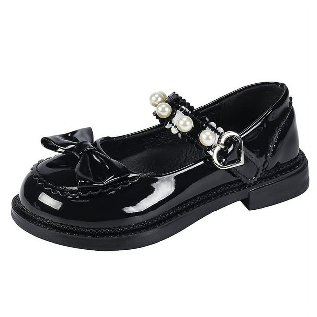 Girls' Leather Shoes Spring and Autumn Middle and Large Children's Little Girls Black Shoes Children's Soft-soled Spring Baby Shoes