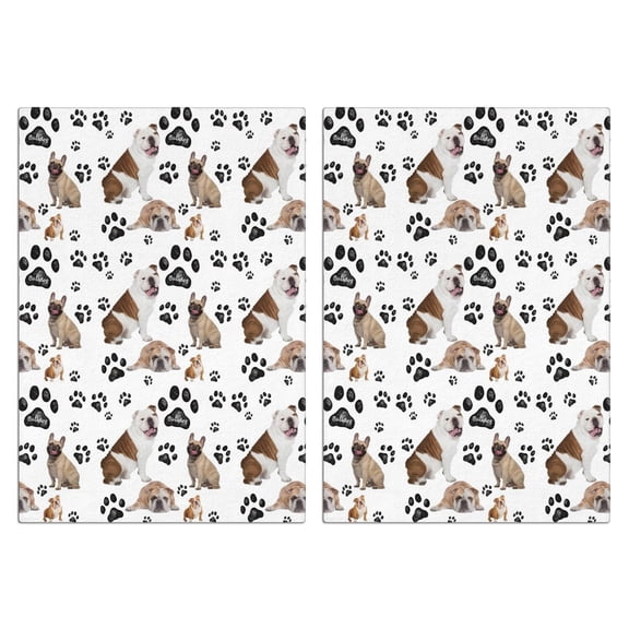 2 Pcs Funny Kitchen Towels,Bulldog Dog and Footprints Microfiber Dish Towels,Kitchen Tea Towels,Kitchen Towel Set (18" X 26")