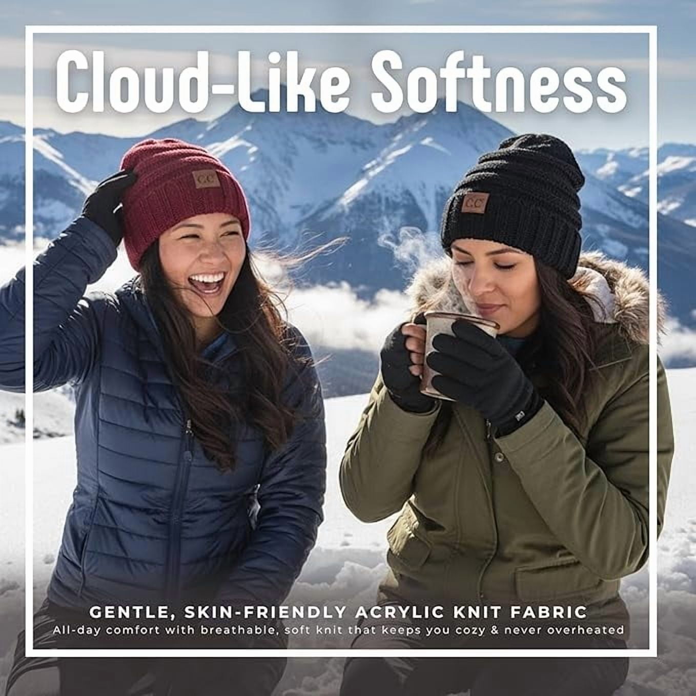 Funky Junque Slouchy Beanie for Women – Warm Winter Hat, Soft Chunky Cable Knit Oversized Slouch Beanies for Cold Weather, Cozy Stylish Fashion Hats - 2 Pack - Black & Burgundy