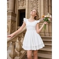 thumbnail image 6 of Lanbubble Girls Ruched Dresses Ruffle Sleeve Teens Tiered Swing A-line White Dress 7-8 Years, 6 of 10