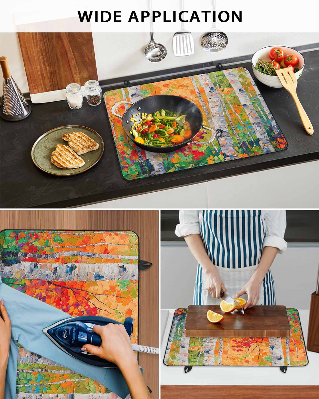 nqOlkjepod Large Induction Cooktop Protector Mat 24"x21", Modern Oil Painting Stove Top Covers for Electric Stove, Summer Tree Leaves Yellow Green Stove Burner Cover Mats, Glass Top Stove Cover