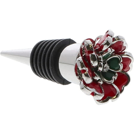 

Holiday Wine Decorative With Colored Gem Flower Accessory Top - Red
