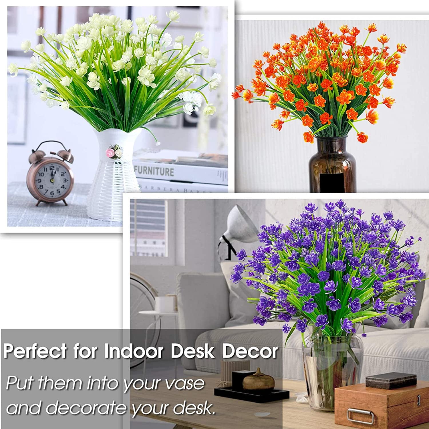 20 Bundles Artificial Flowers for Outdoor Decoration, Fall Decoration UV Resistant Faux Outdoor Plastic Greenery Shrubs Plants Fake Flowers Home Garden Fall Decor(Orange Red)