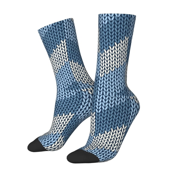 Vsdgher Cozy Knitted Blue Chevron Crew Socks for Men & Women, Breathable Casual Athletic Ankle Socks