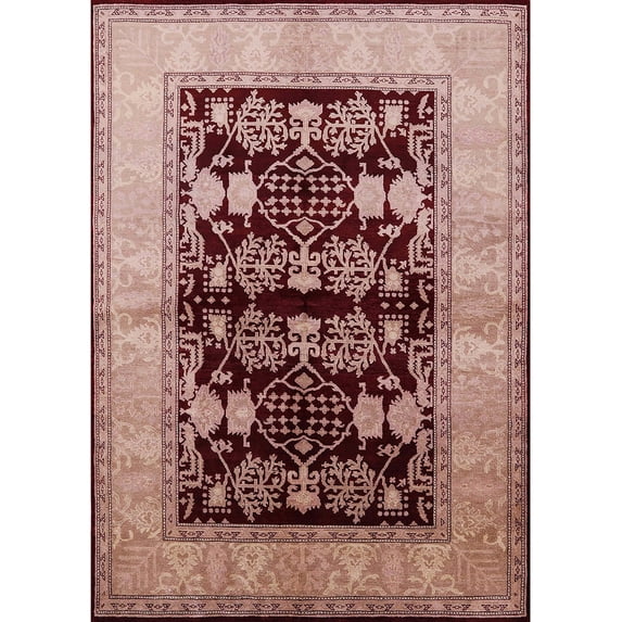 Ahgly Company Indoor Rectangle Mid-Century Modern Dark Salmon Pink Oriental Area Rugs, 6' x 9'
