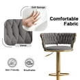 thumbnail image 6 of Velvet Swivel Bar Stools Set of 2, Adjustable Height Barstools with Woven Back and Footrest for Kitchen Island, Dining Room, Gray, 6 of 11