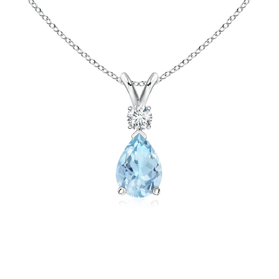 ANGARA Natural Aquamarine Teardrop Pendant with Diamond in 925 Sterling Silver for Women (Size-7x5mm) | March Birthstone, Birthday, Anniversary, Jewelry Gift for Women | Natural Aquamarine Necklace