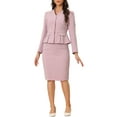 thumbnail image 2 of Conjuntos de trajes para mujeres INSPIRE CHIC, atuendos de negocios, blazer peplum sin cuello, falda lápiz formal, conjunto de 2 piezas, XS, rosa, 2 of 6