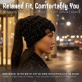 thumbnail image 2 of Funky Junque Ponytail Beanie for Women - Winter Ponyback Hat Soft Stretch Cable Knit High Pony Tail Womens Running Hats - A Sequin Black, 2 of 6