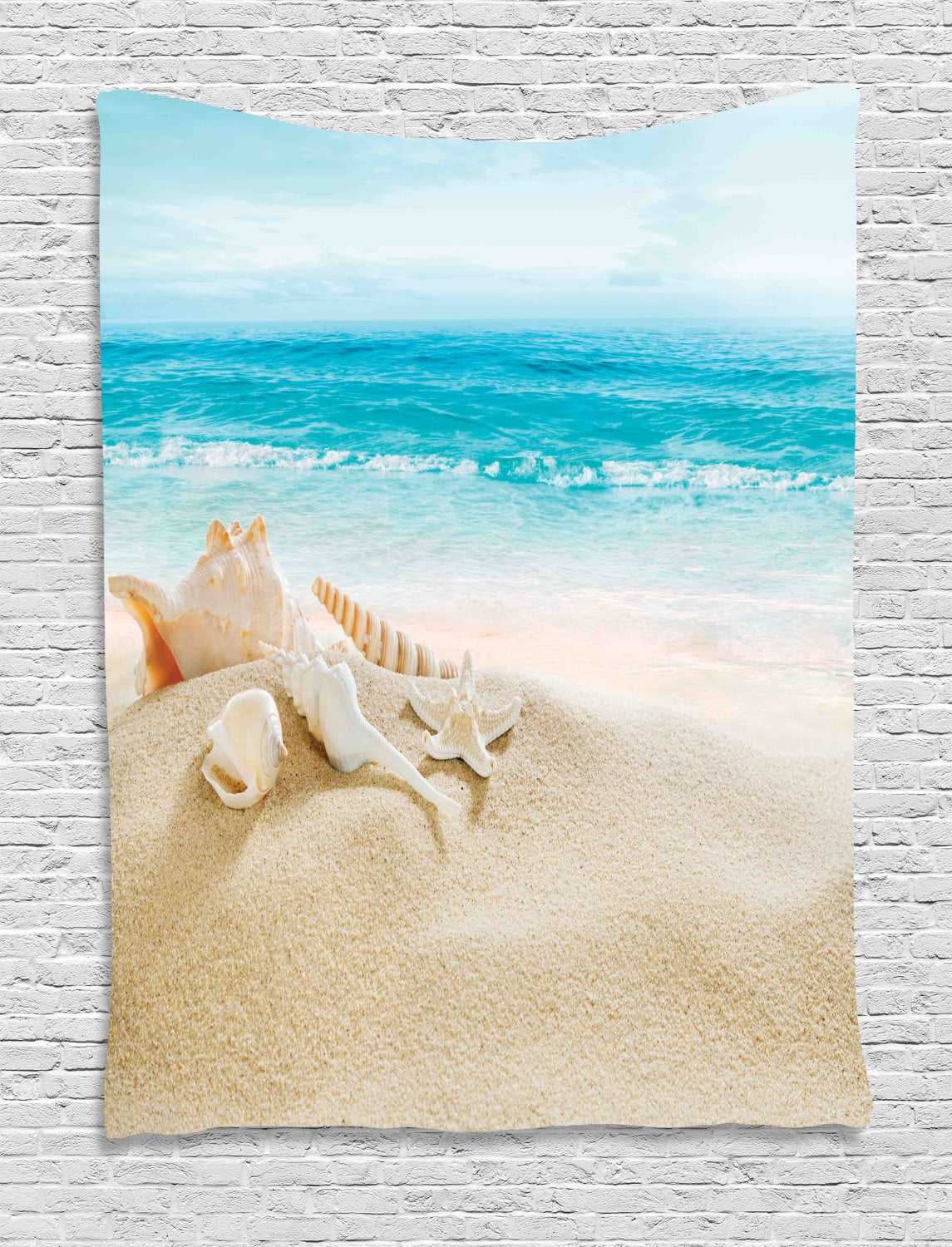 Seashells Tapestry, Pastel Toned Beach Scene with Sand and Waves Summer  Season Holiday Vacation Theme, Wall Hanging for Bedroom Living Room Dorm 