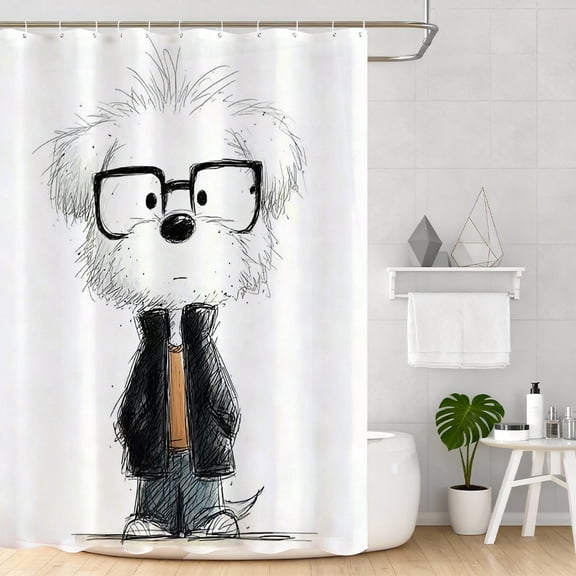 Annvchi  Cute Cartoon Dog Shower Curtain with Glasses, Waterproof Polyester Fabric Bathroom Curtain 72" x 72" with Hooks, Fun Animal Design for Kids and Adults