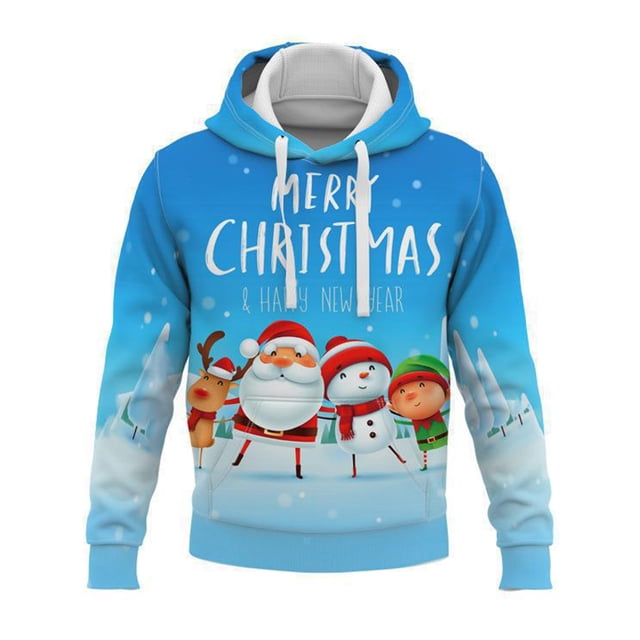 Avamo Chandails à Capuche de Noël pour Hommes à Manches Longues Hauts à Capuche de Noël Chandail à Cordon Coupe Régulière Chandail à Enfiler Chandails des Fêtes Style Q S