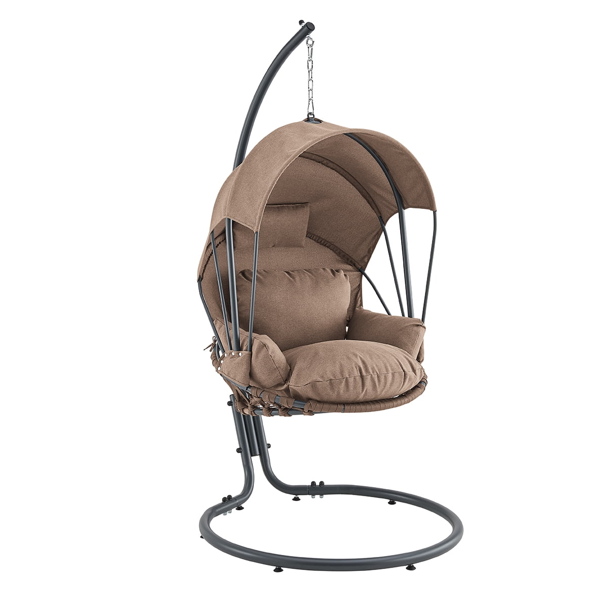 Outdoor Lounge Hanging Patio Chair with Stand Hammock Chair Swing with Canopy Shade, Brown