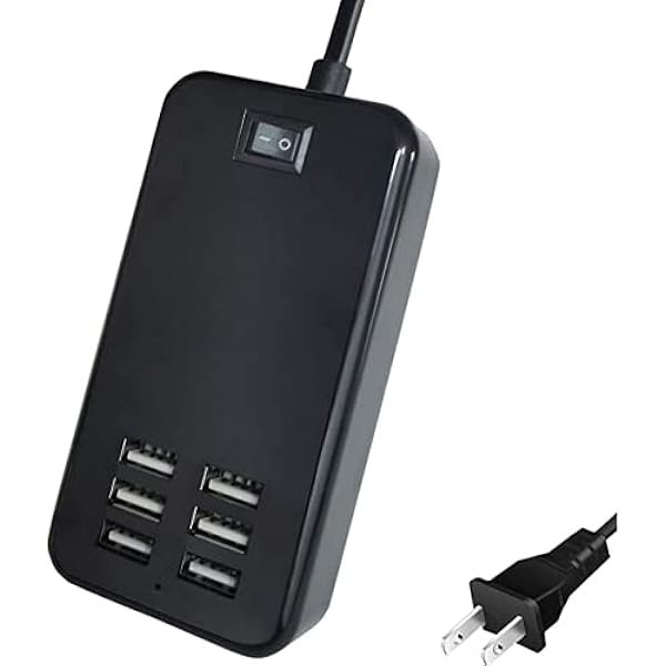 wonima44 USB Charging Station 6-Port Desktop USB Charger Port Suitable for Smart Phones, All Charging Devices with SBU, Multi-Port Wall Charger with Switch (Black)