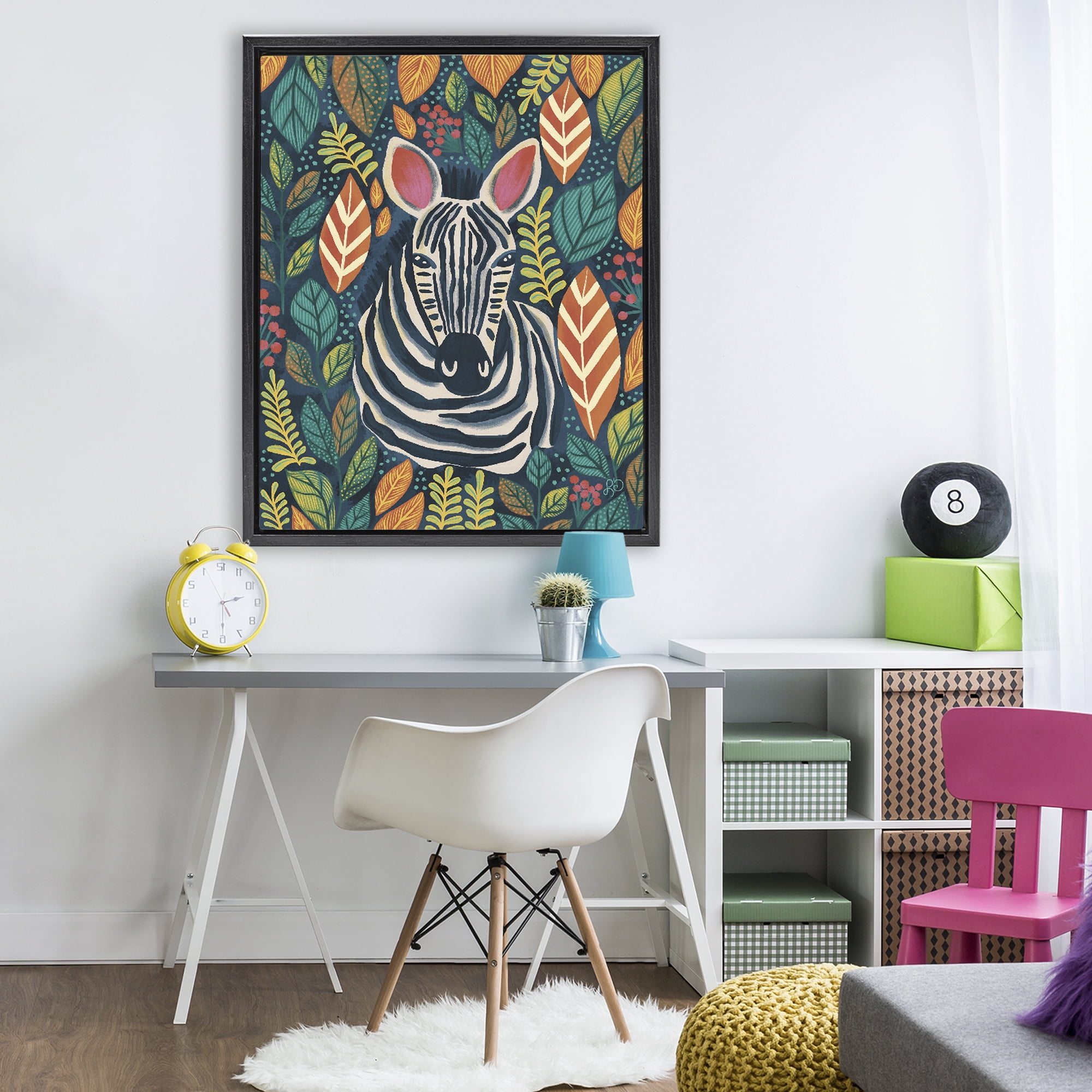 Stupell Industries Exotic Leaf Pattern Zebra Black Framed Floater Canvas Wall Art, design by Lisa R Dumm