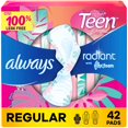 thumbnail image 1 of Always Radiant Teen Pads, Size 1, Regular, with Wings, Unscented, 1 of 16