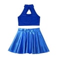 thumbnail image 4 of YEAHDOR Girls Cheer Leader Dance Outfit Sleeveless Crop Top with Metallic Skirt Modern Latin Dance Outfit Royal Blue 14, 4 of 5