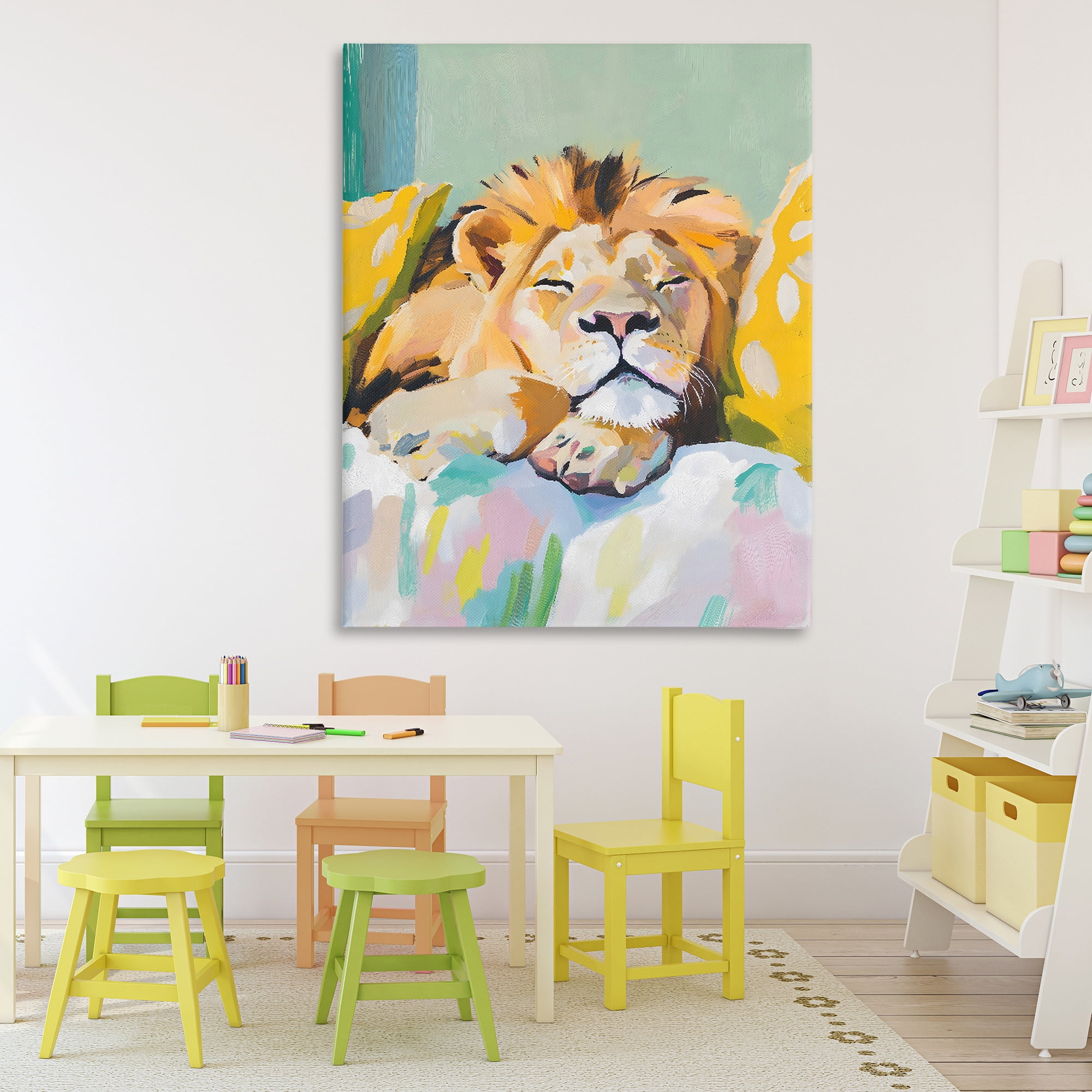 Stupell Industries Sleeping Lion on Pastel Pillows Canvas Wall Art, design by The Prints Vibe