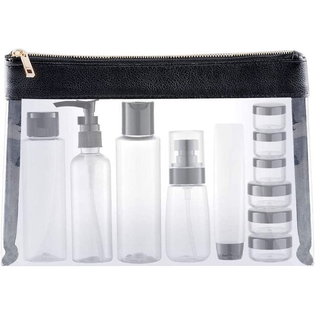 kit de Voyage en Avion, 9 Bouteilles Vides (max 100ml) Bouteilles en Plastique dans un Contenant, (transparent)