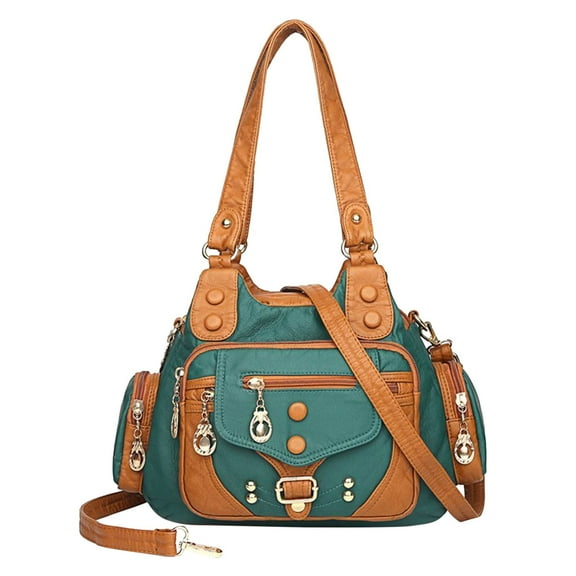 Womens Vintage Large Capacity Crossbody Bags Lightweight Multi-Pocket Soft PU Leather Ladies Shoulder Bags