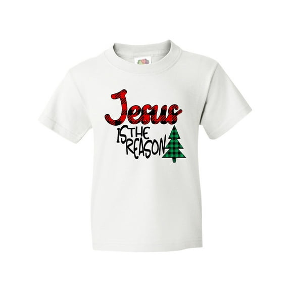 Inktastic Christmas Jesus is the Reason with Green Plaid Tree Youth T-Shirt