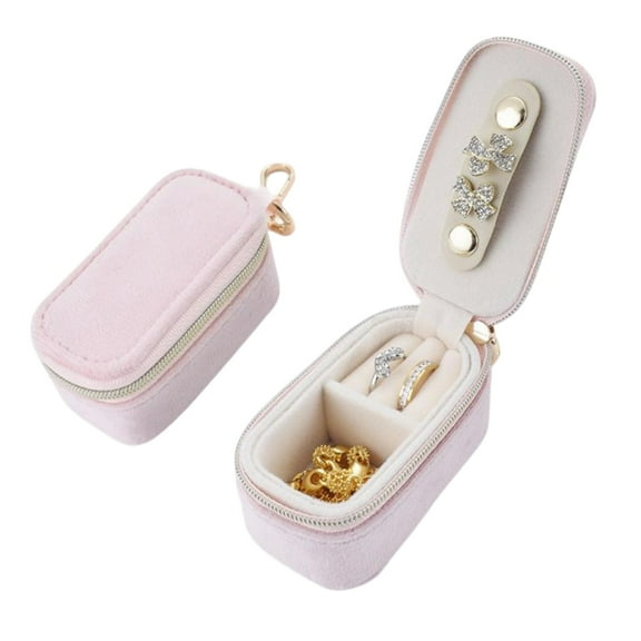 Portable Hanging Mini Jewelry Travel Organizer Box, Soft Velvet , Compact for Earrings, Rings, Necklace & Bracelet,Pink