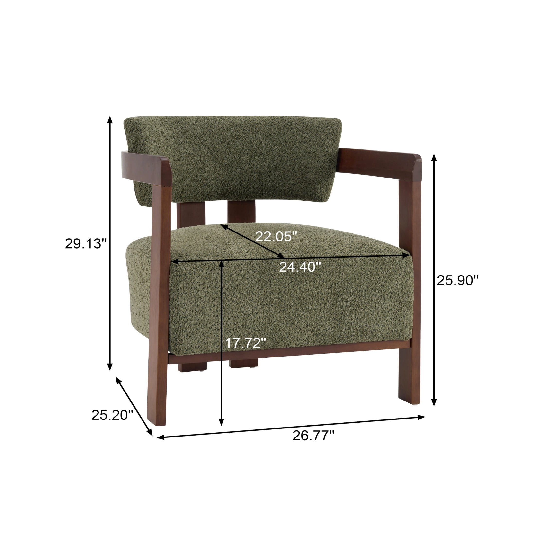 Christopher Knight Home Mid-Century Modern Boucle Upholstered Accent Arm Chair, Wood Frame, Olive Green