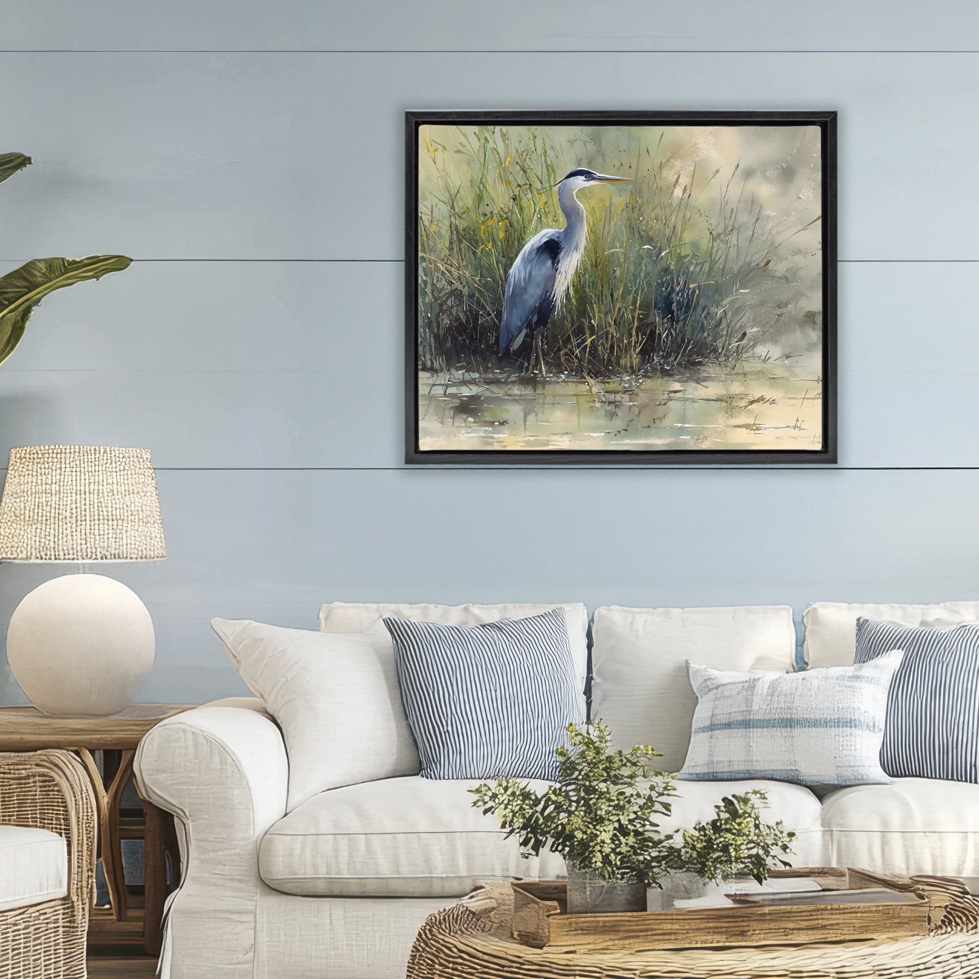 Stupell Industries Heron In The Grass Black Framed Floater Canvas Wall Art, design by Franklyn Gregory