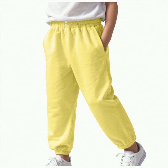 Ccpelsie Boy's Wide Leg Cargo Baggy Sweatpants Casual Sports Jogges Long Trousers with Pockets(Yellow,5-6 Years)