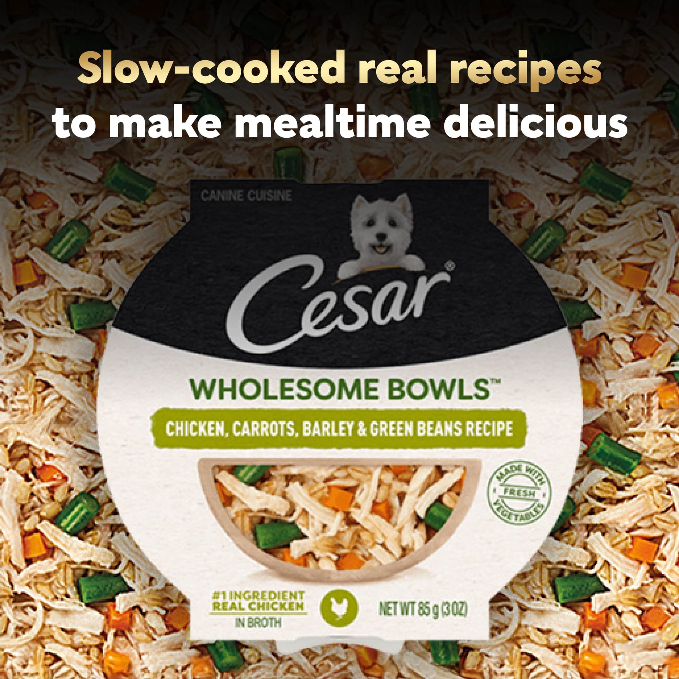 Cesar Wholesome Bowls Chicken, Carrots, Barley, & Green Bean Recipe Adult Wet Dog Food, 3 oz Bowl