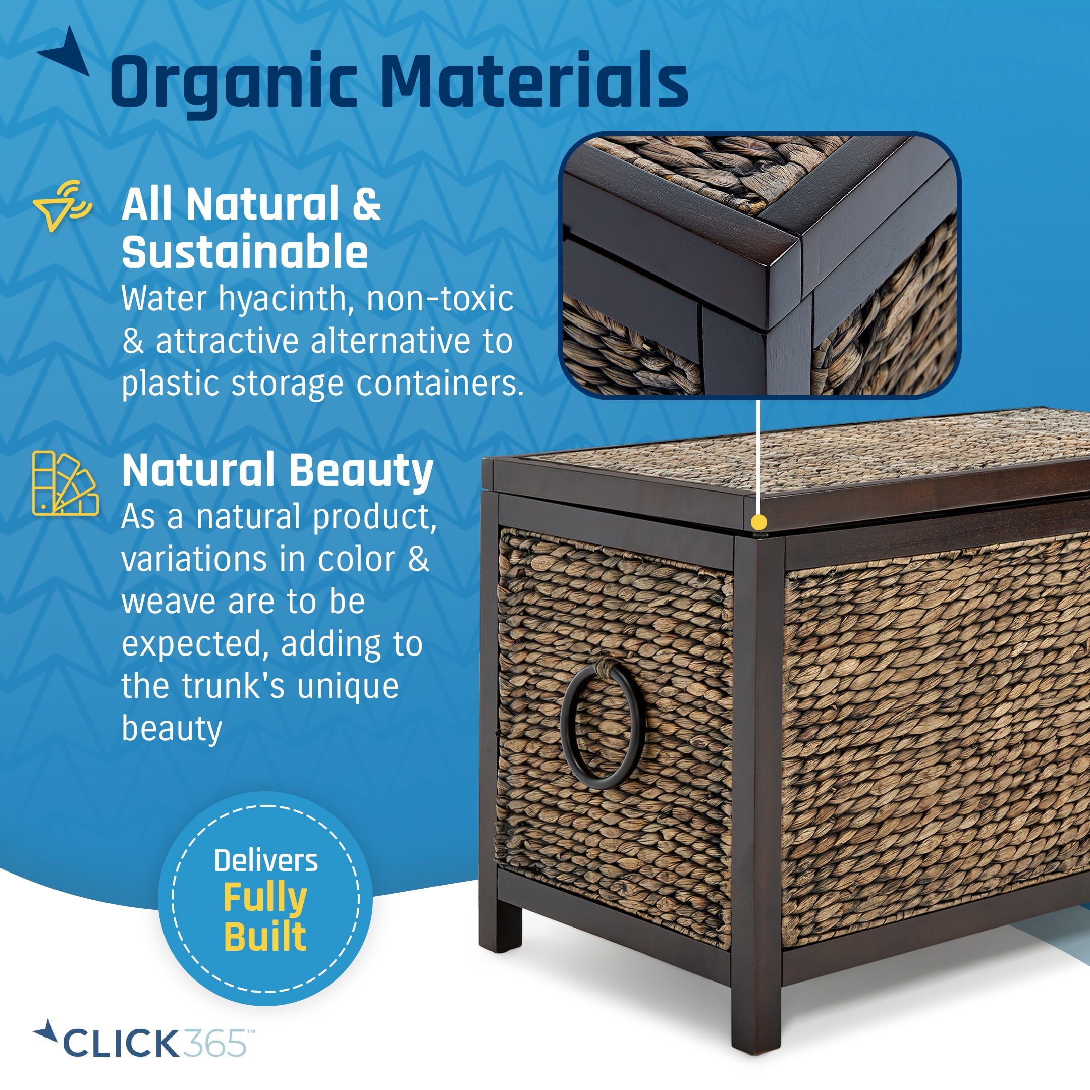 ClickDecor Wilson Farmhouse Wicker Trunk Acacia 30" Storage Basket Rustic Brown