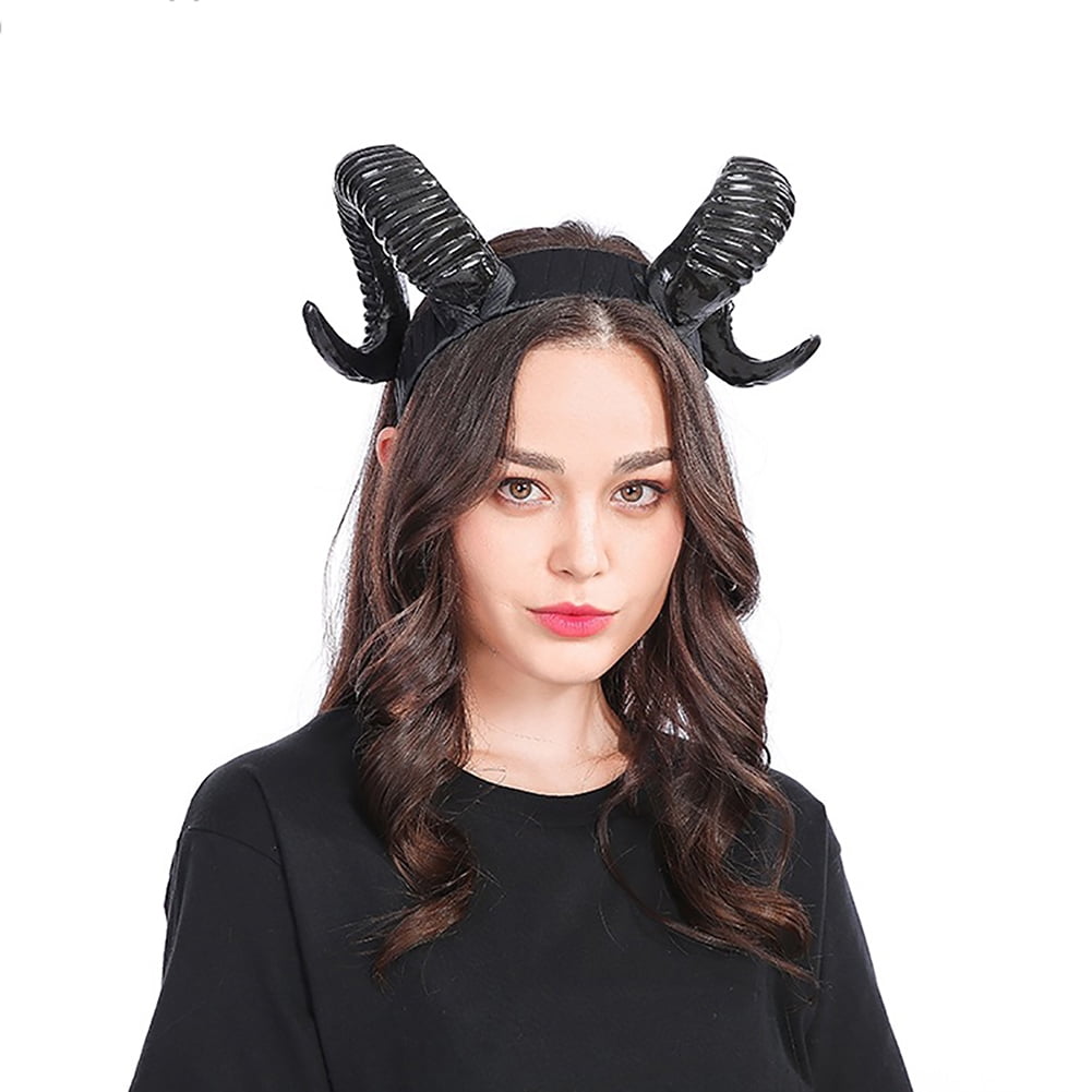 White 4pcs Plastic Sheep Ram Horns Headband Goth Halloween Cosplay Costume 