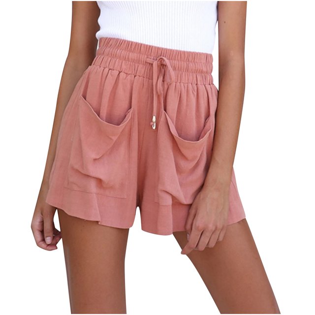 Shorts pour Femmes Confortables, Couleur Unie, Coton et Lin, Taille Élastique, Cordon de Serrage, Shorts Courts, Shorts de Détente d'Été pour Dames