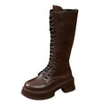 thumbnail image 5 of Rokment Womens Platform Chunky Mid Calf Combat Boots with Side Zipper Trendy Casual Leather Lace up Punk Motorcycle Riding Tall Boots Brown Size 9, 5 of 6