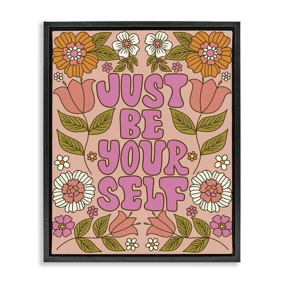 Stupell Industries Be Yourself Flower Power Plants & Flowers Painting Black Floater Framed Canvas Art Print Wall Art, 17 x 21