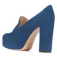 thumbnail image 3 of YDN Women Elegant Platform Chunky High Heels Pumps Buckled Round Closed Toe Slip On Dressy Prom Party Slide Shoes Size 7 Blue, 3 of 4