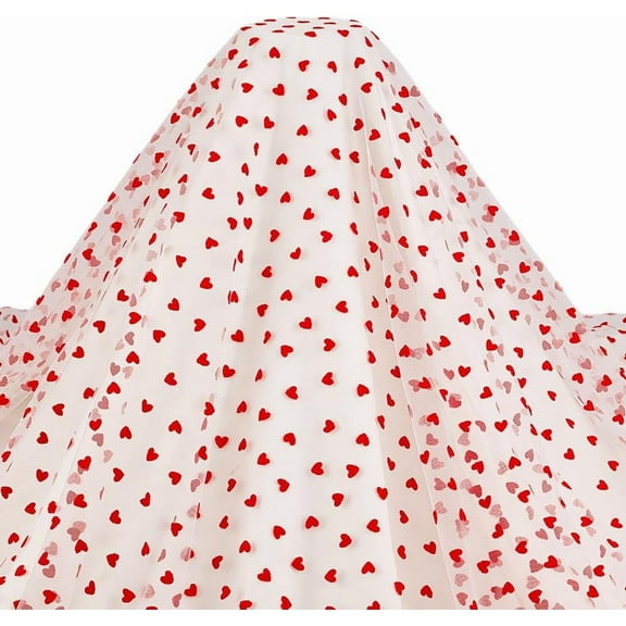 Polyester Mesh Lace Fabric for Clothing Accessories Heart Pattern Red 1620x0.5mm 2 yards/pc