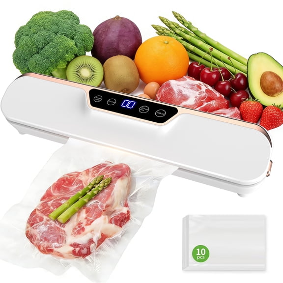 Kisportee Vacuum Sealer, 62Kpa Food Sealer Machines with 4 Modes, Dry/Draw/Seal/Vac and 10Pcs Bags Starter Kit for Dry & Moist Food, Ideal for Home Kitchen