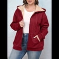 thumbnail image 4 of Sudadera con Capucha de Invierno de Larga con Cremallera para Mujer, Informal, Cálida y Acogedora, con Forro , para Otoño. Vino Tinto 5XL, 4 of 7