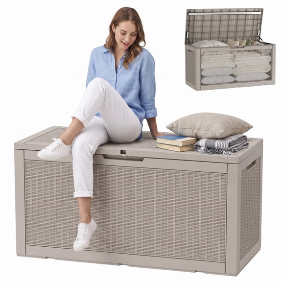 fazzn 110 Gallon Resin Deck Box Outdoor Indoor Waterproof Storage Box for Patio Furniture Pool Accessories Storage for Cushion Garden Tools (Grey pattern)