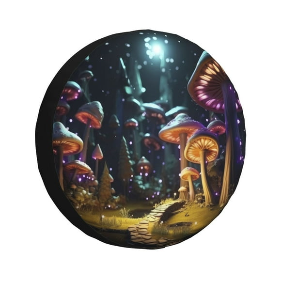 Saiise Purple Glowing Mushroom Print Waterproof Leather Tire Cover, Durable Wheel Protector for Jeep Wrangler, RV, SUV, Truck, and Travel Trailers-14 inch