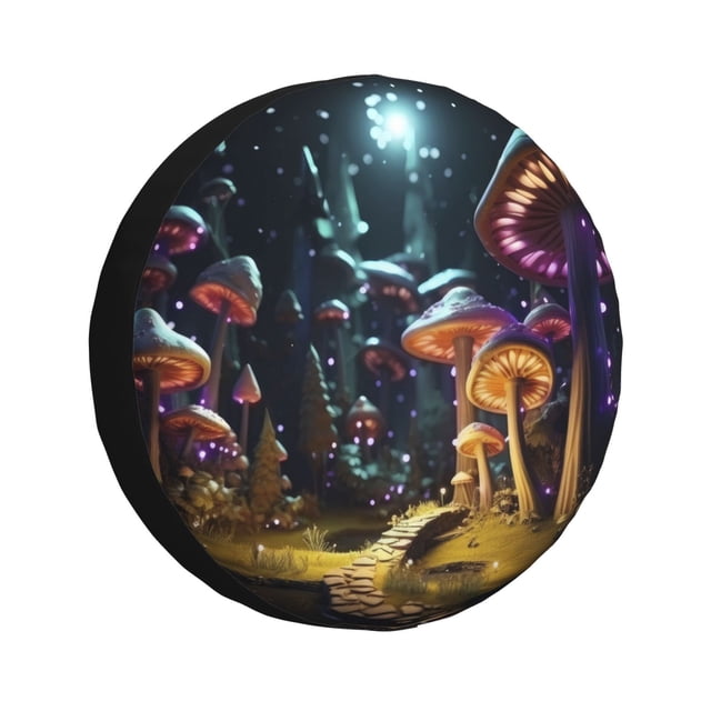 Balery Purple Glowing Mushroom Cubiertas para Neumáticos - Protector Resistente para Neumáticos de Camioneta, SUV, Remolque, Camper y RV-15 inch