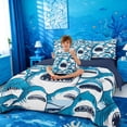 thumbnail image 4 of meiyoeat Cute Shark 7 Pieces Full Size Bedding Sets,Kawaii Ocean Animal Full Size Bed in a Bag For Boys Kids,Navy Blue Reversible, 4 of 7