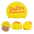 thumbnail image 3 of Unique Bargains 1 Pc Silicone Letter Print Swim Cap Yellow, 3 of 6