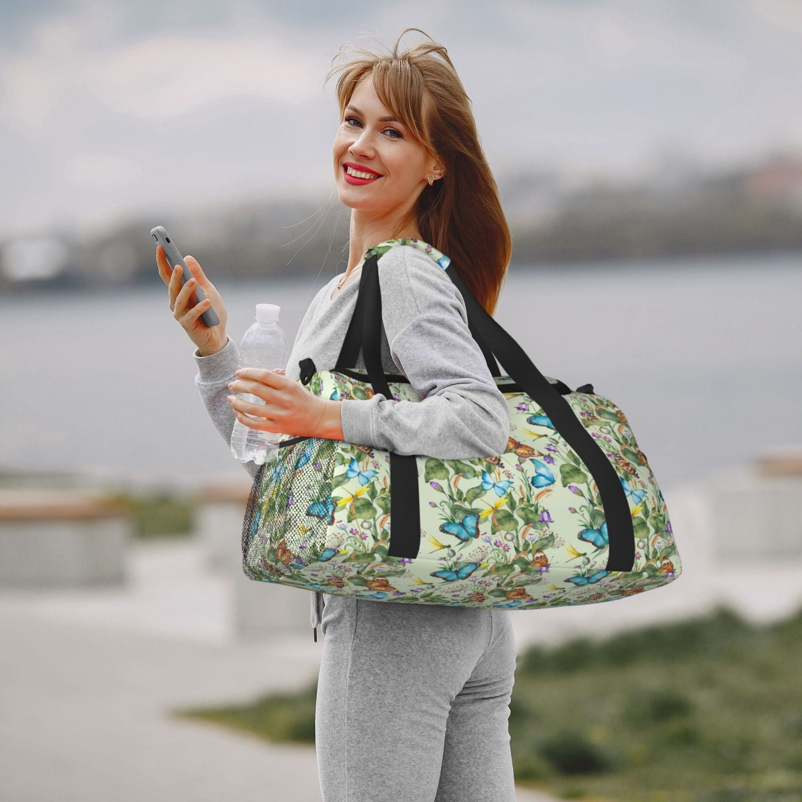 Fuzoiu Meadow Plants And Butterflies Print Travel Duffle Bag,Carry On Tote Bags,Duffel Bag,Sport Gym Bag, Hospital Bag for Labor and Delivery, Overnight Bag,Luggage Bag