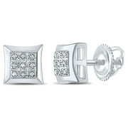 DIAMOND DEAL 10kt White Gold Mens Round Diamond Square Earrings 1/20 Cttw