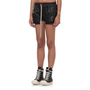 Rick Owens Black Leather Short With Elasticated Waist And Layered Effect (Women's)