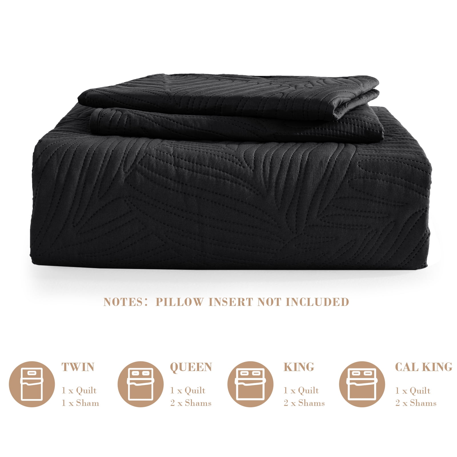 Exclusivo Mezcla Ultrasonic Twin Size Quilt Set Black, 2 Pieces Lightweight Bedspread Leaf Pattern Bed Cover Soft Microfiber Coverlet Bedding Set for All Seasons
